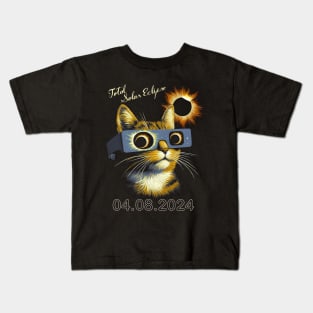 Funny Cat Total Solar Eclipse 2024 Kids T-Shirt